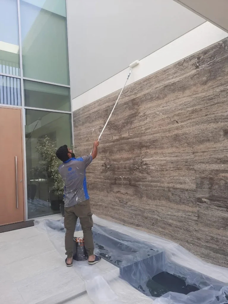 Exterior textured wall painting on a villa