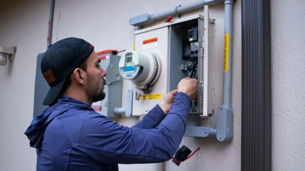 Electrician working on a home distribution board