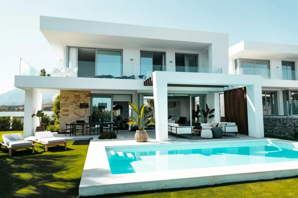 Modern white villa with swimming pool